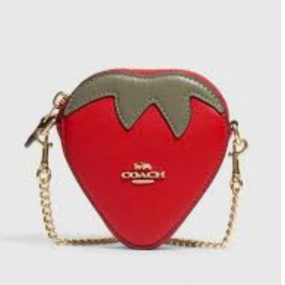 Coach Handbags - 🍓Coach CI182 Strawberry Coin🍓 Case Chain Crossbody Strap Electric Red